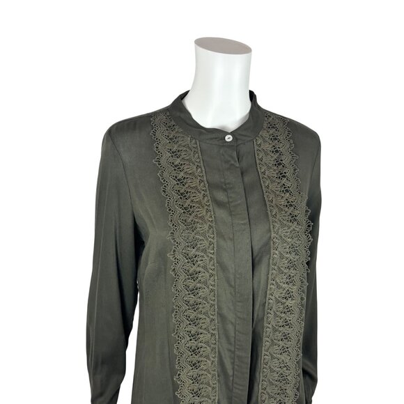 Coldwater Creek Blouse Women's Medium Olive Green Button Up Long Sleeve Lace - Picture 3 of 10